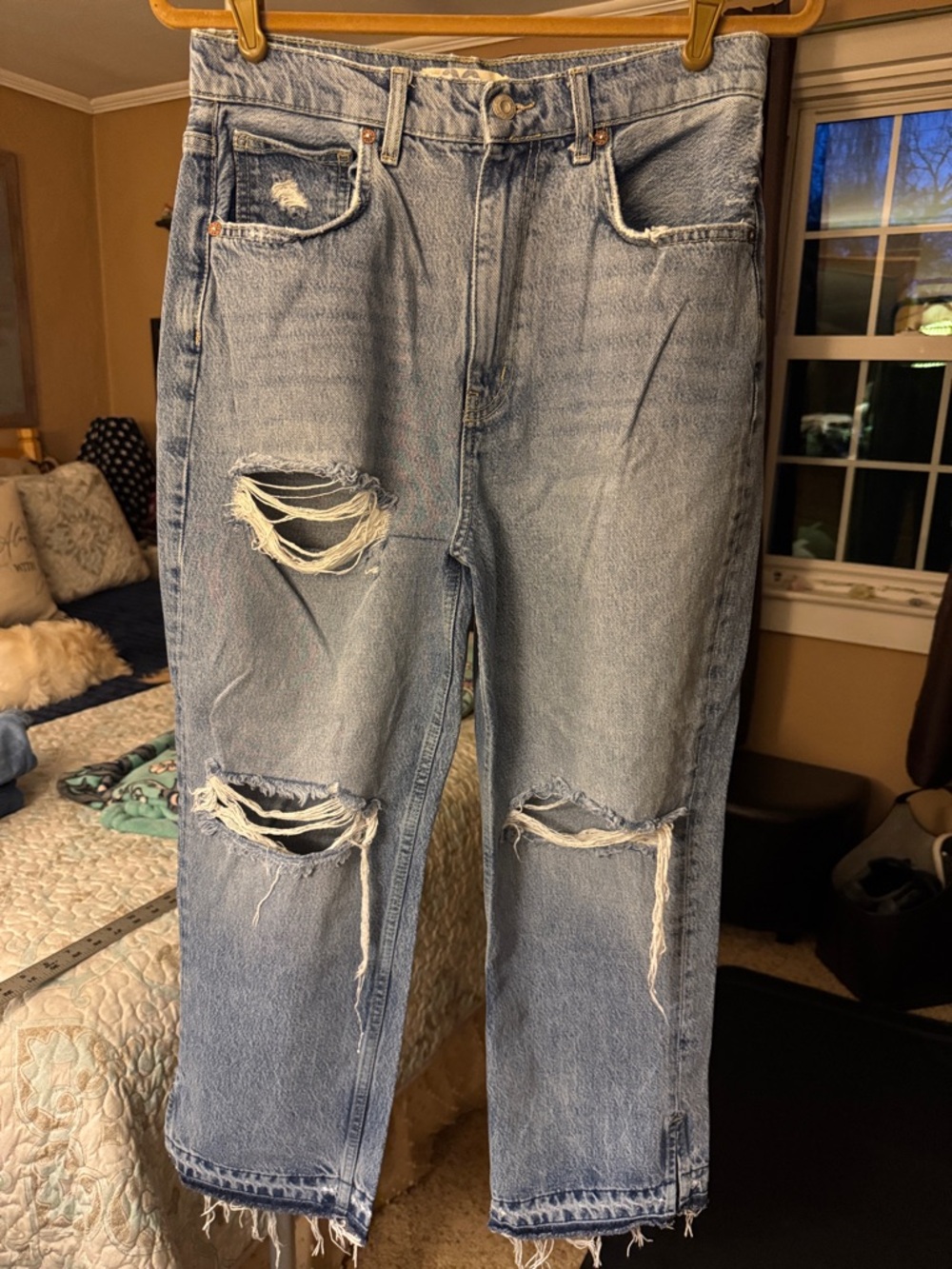 We The Free Light Blue Distressed Wide Leg Jeans